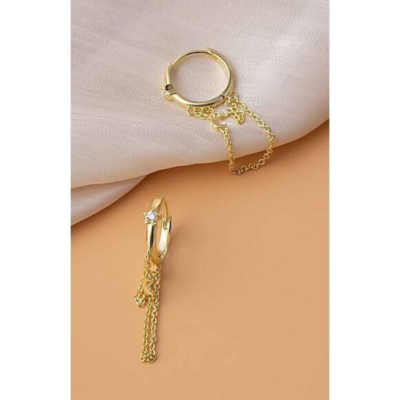 14k Gold Hoop Huggie Star Moon Earrings Hypoallergenic Lightweight - Picture 2 of 6